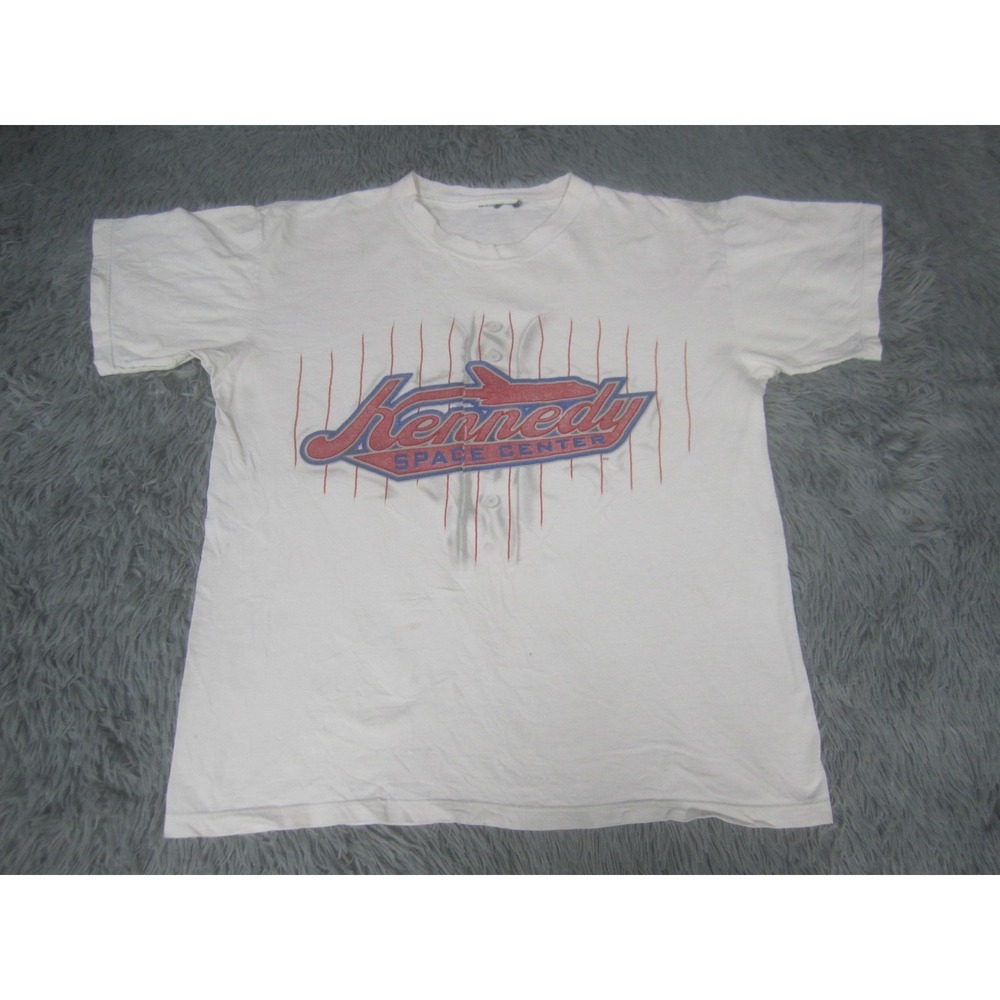 Vintage Kennedy Space‎ Center Shirt Mens Medium White USA 1 Baseball Graphic Tee